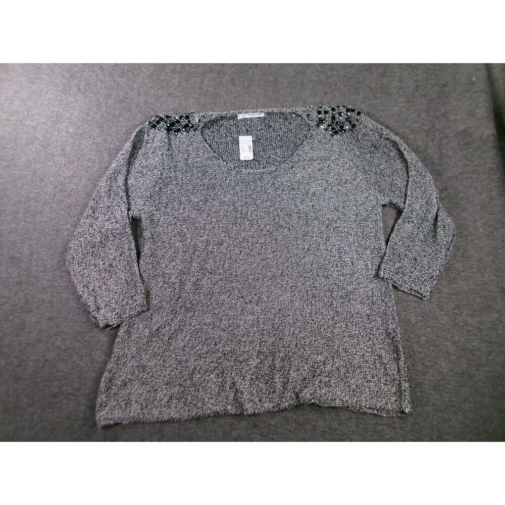Maunces Top Womens Extra 3 Gray Beaded Knit Blouse Cozy Capsule Office New